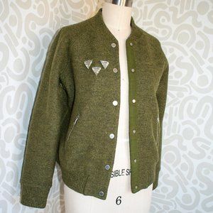 Olive Green Varsity Knit Wool Lurex Snap Jacket - 2010 Marc By Marc Jacobs
